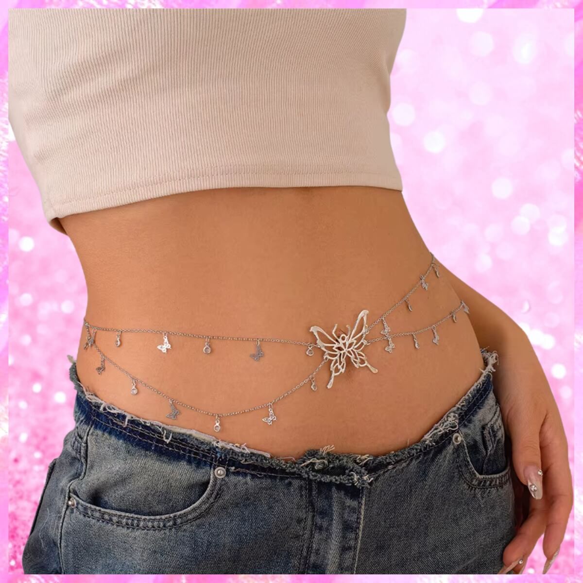 Butterfly Charm Belly Chain In Silver