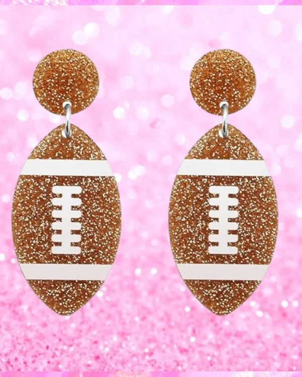 Football Dangle Earrings In Brown
