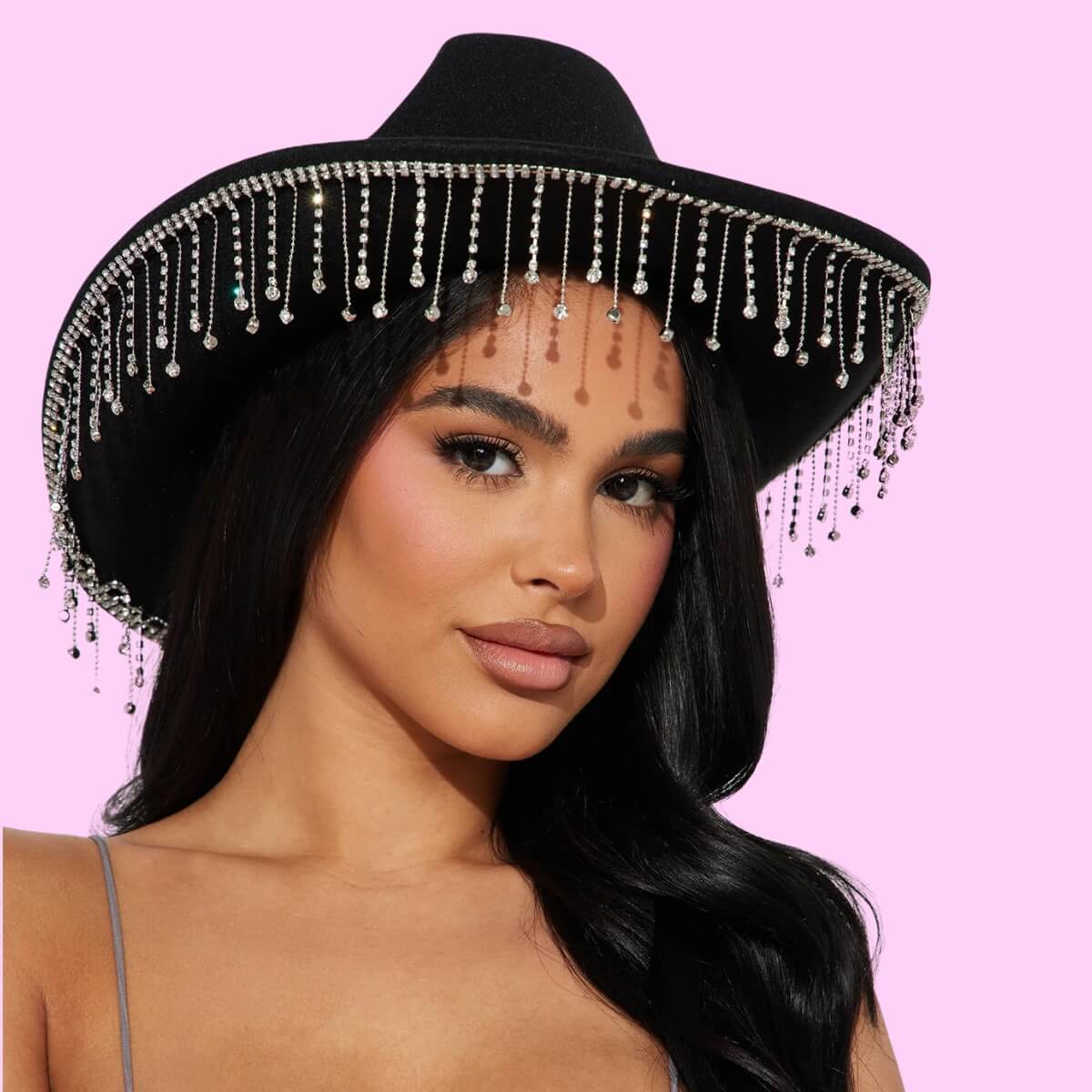 Fringe Rhinestone Cowboy Hat In Black