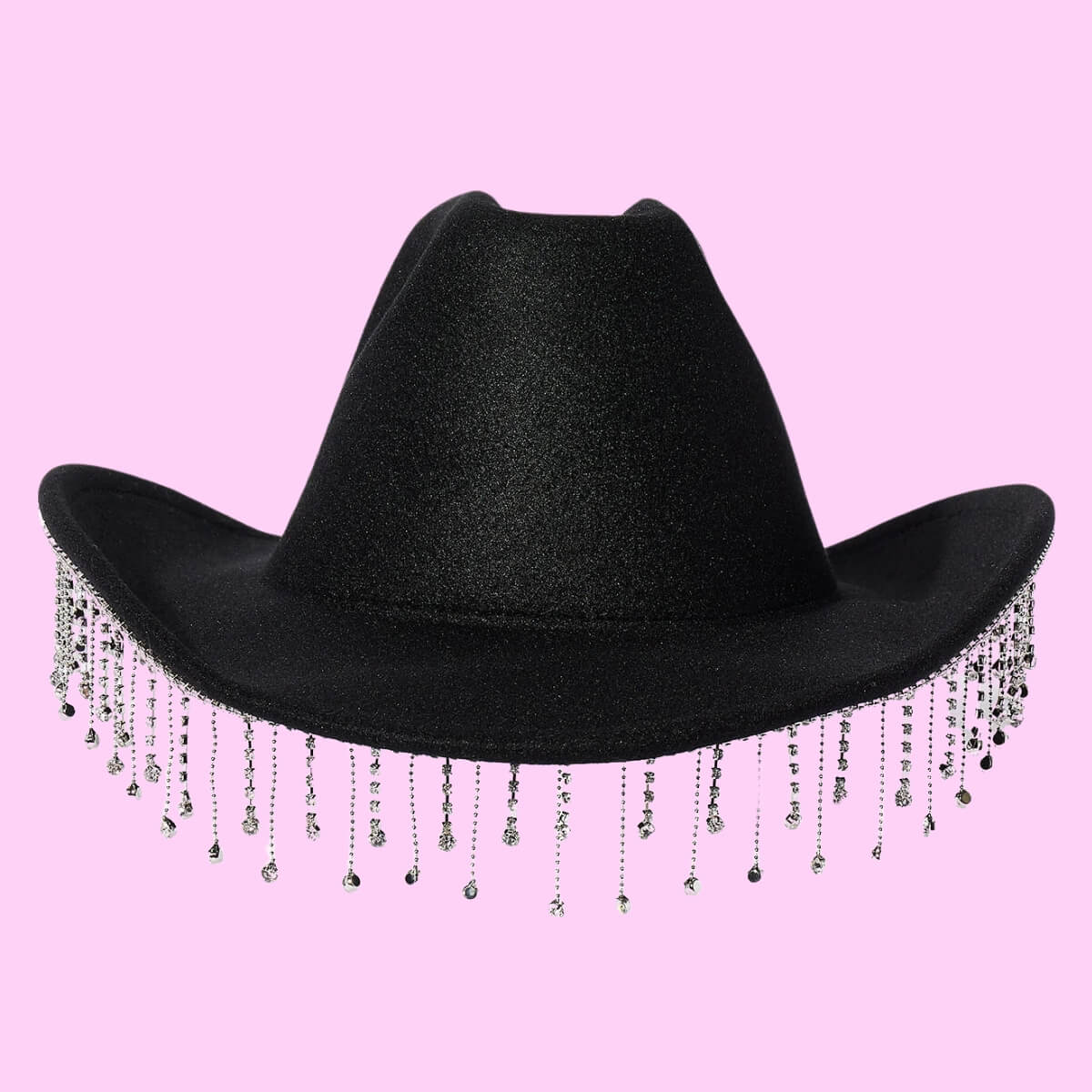 Fringe Rhinestone Cowboy Hat In Black