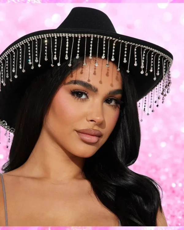Fringe Rhinestone Cowboy Hat In Black