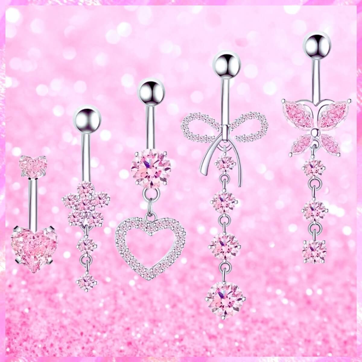 Surgical Navel Belly Rings In Pink