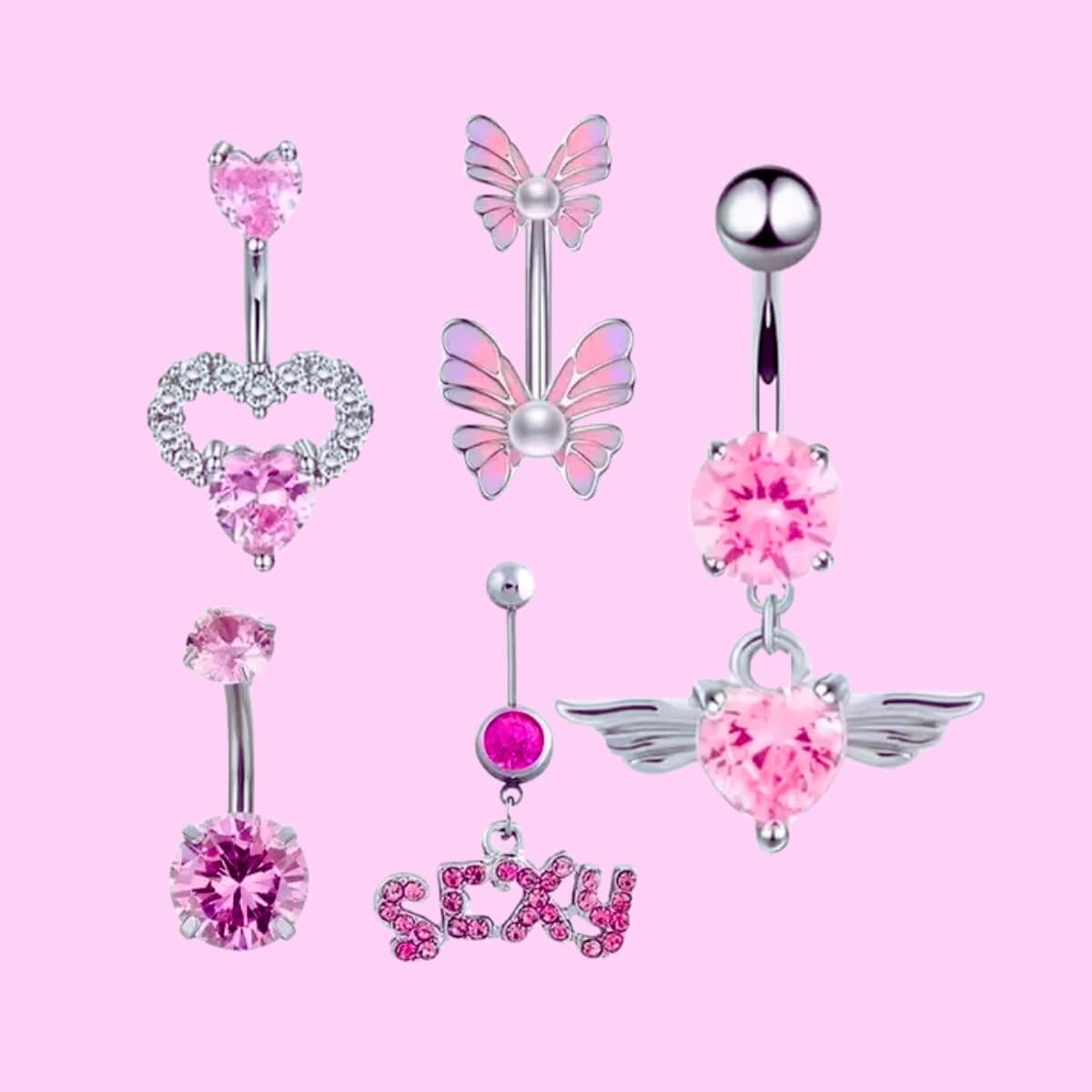 Surgical Stainless Steel Navel Belly Rings In Pink