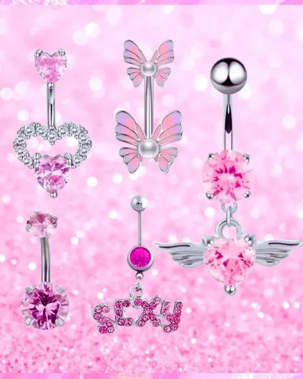 Surgical Stainless Steel Navel Belly Rings In Pink