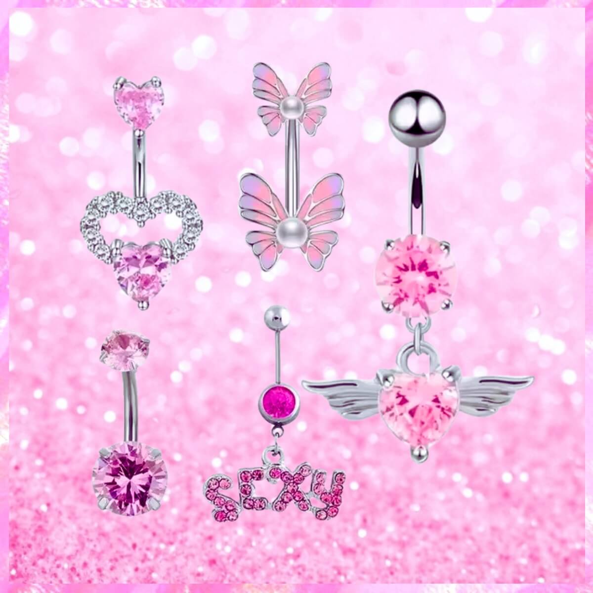 Surgical Stainless Steel Navel Belly Rings In Pink