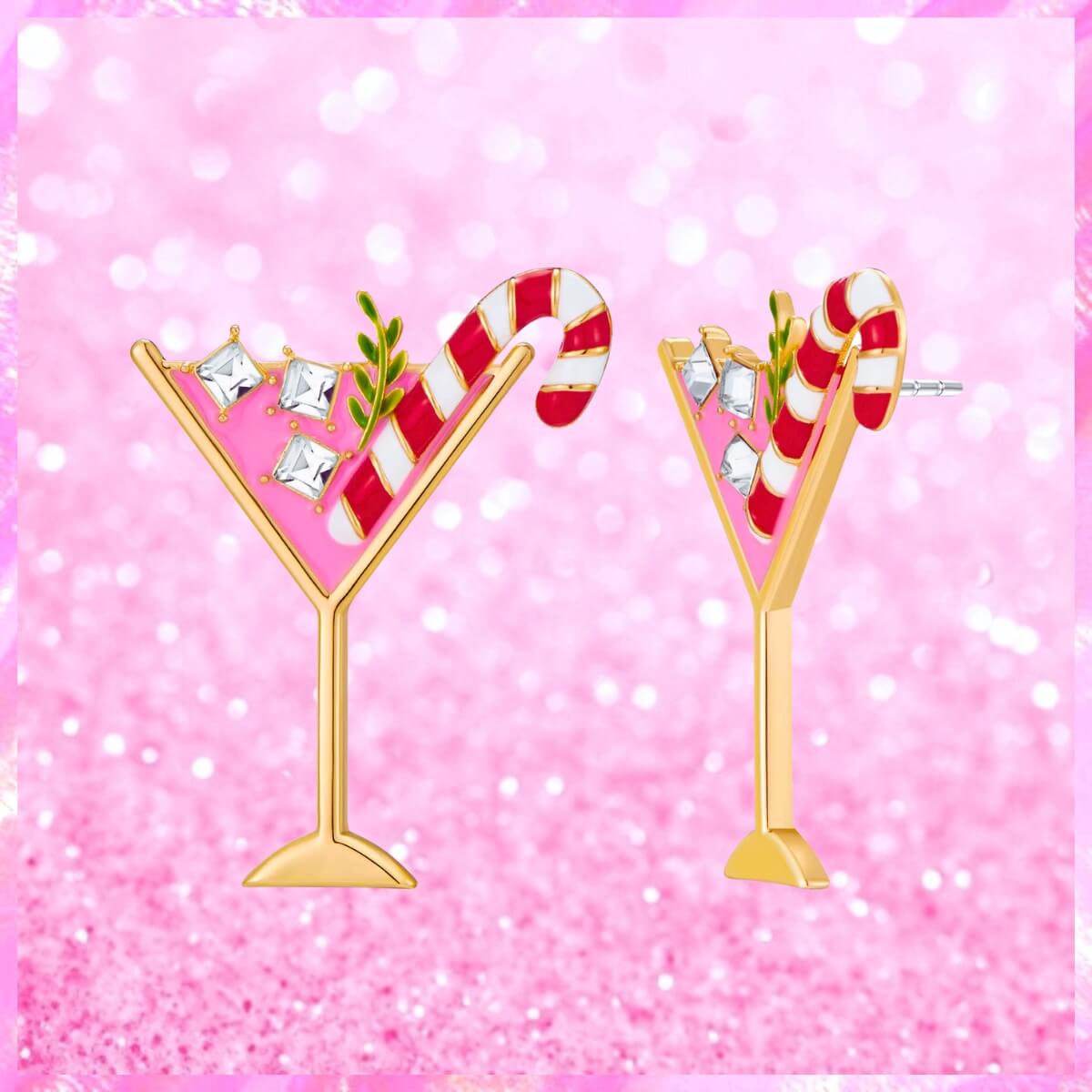Candy Cane Martini Stud Earrings