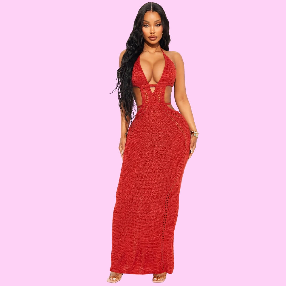 Crochet Plunging Maxi Dress