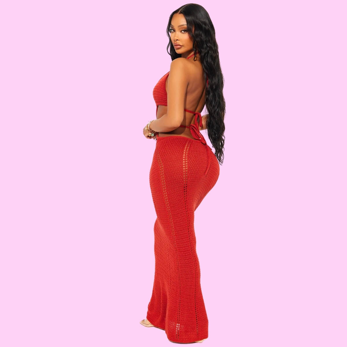 Crochet Plunging Maxi Dress