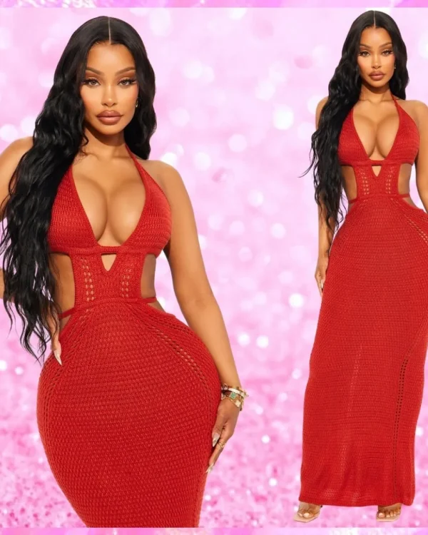 Crochet Plunging Maxi Dress