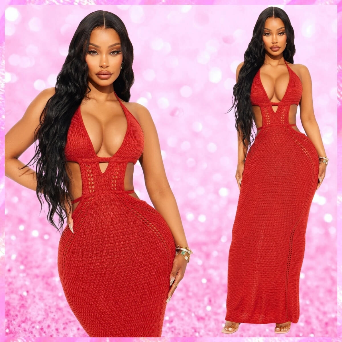 Crochet Plunging Maxi Dress