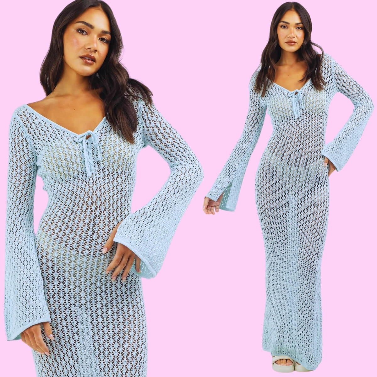 Crochet Tie Front Maxi Dress