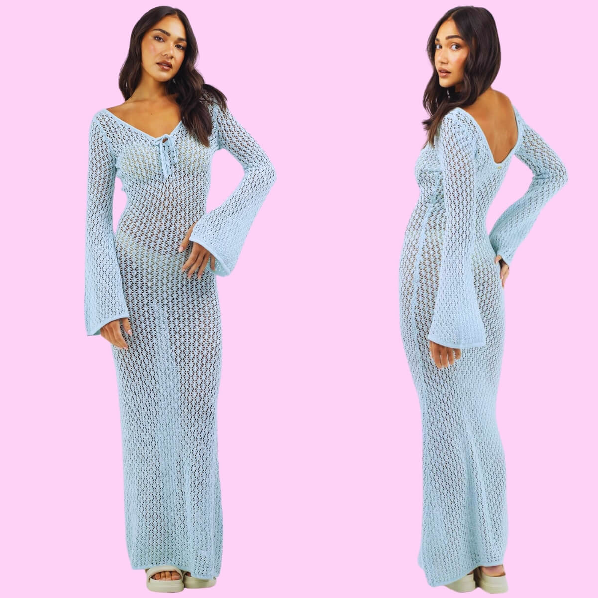 Crochet Tie Front Maxi Dress