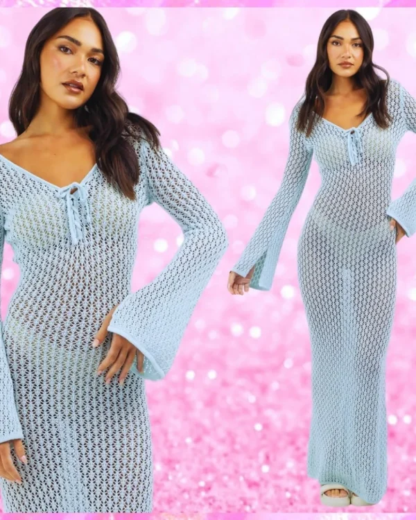 Crochet Tie Front Maxi Dress