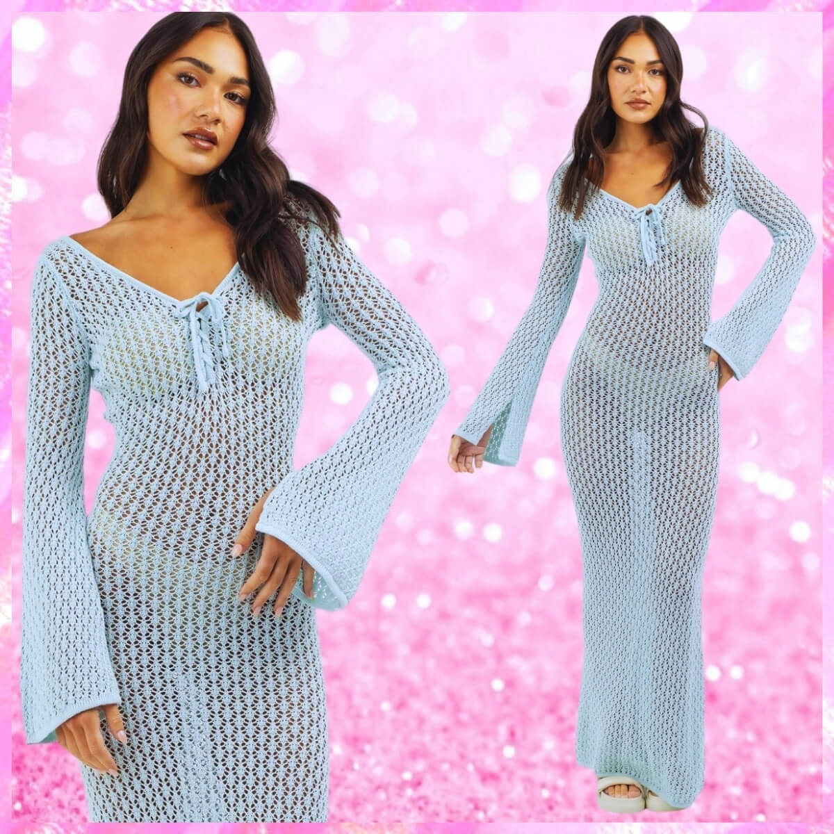Crochet Tie Front Maxi Dress