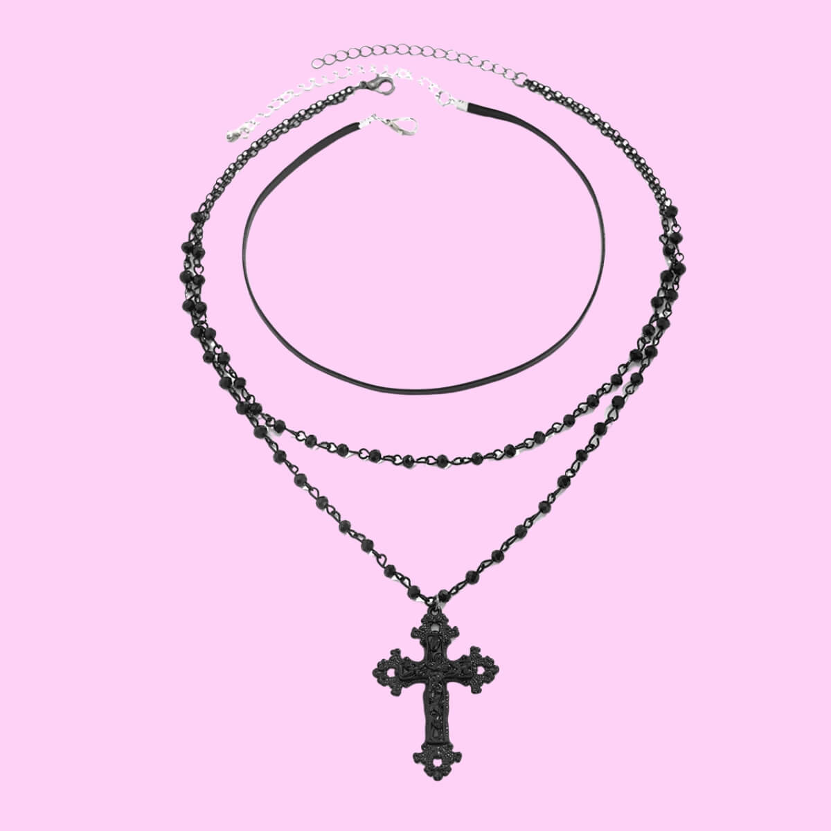 Cross Chain Necklace In Black