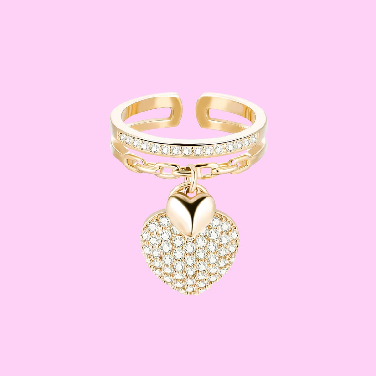 Crystal Dangle Heart Charms Adjustable Ring