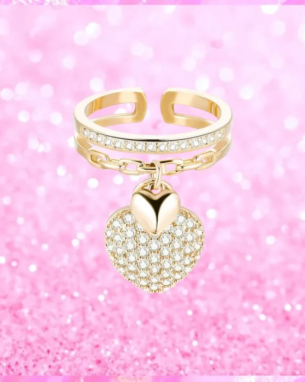Crystal Dangle Heart Charms Adjustable Ring