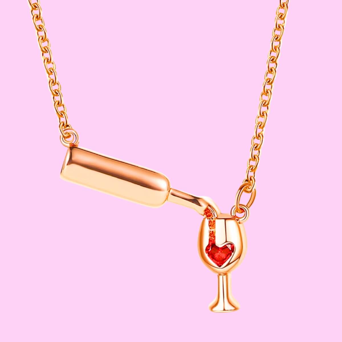 Heart Wine Glass & Bottle Necklace