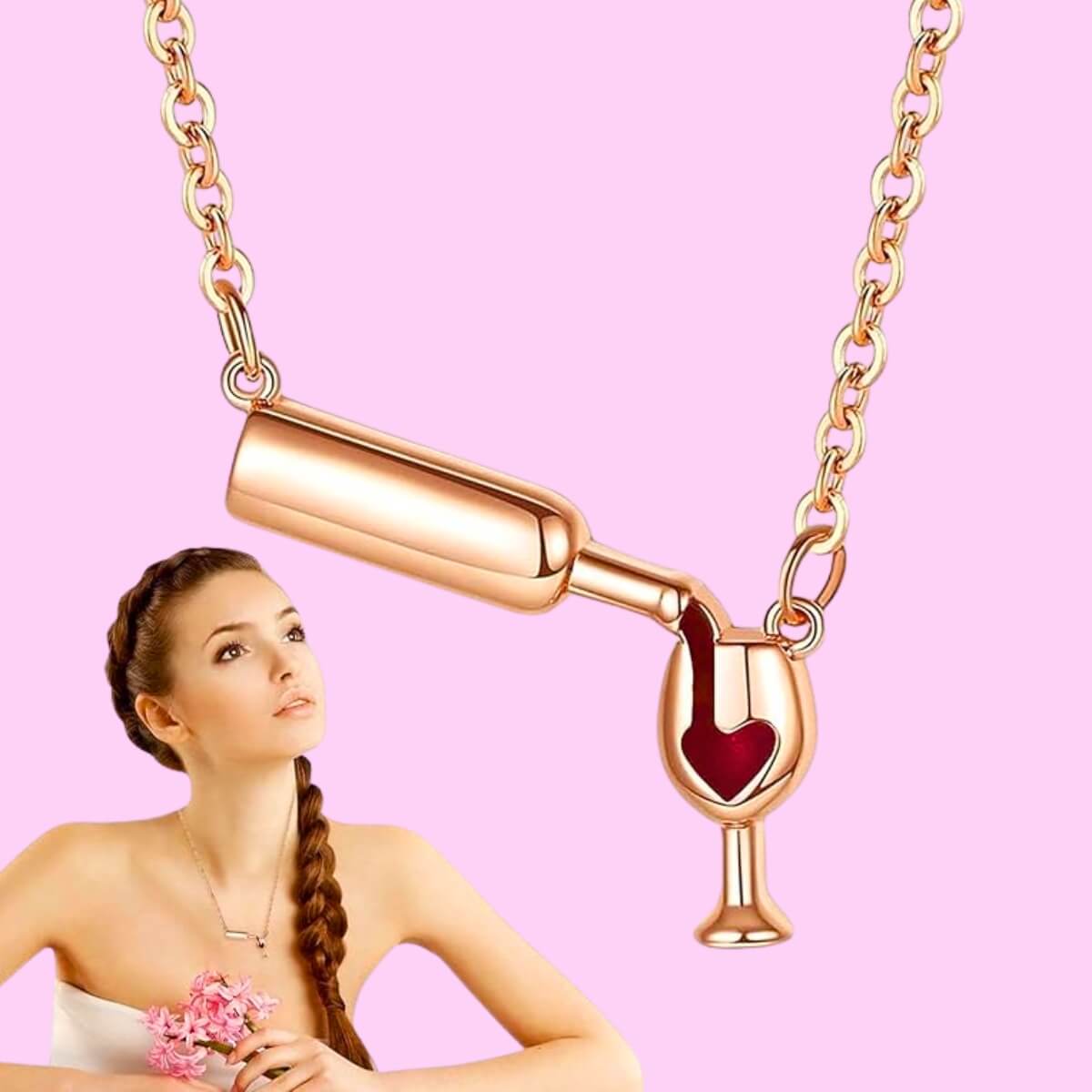 Heart Wine Glass & Bottle Necklace