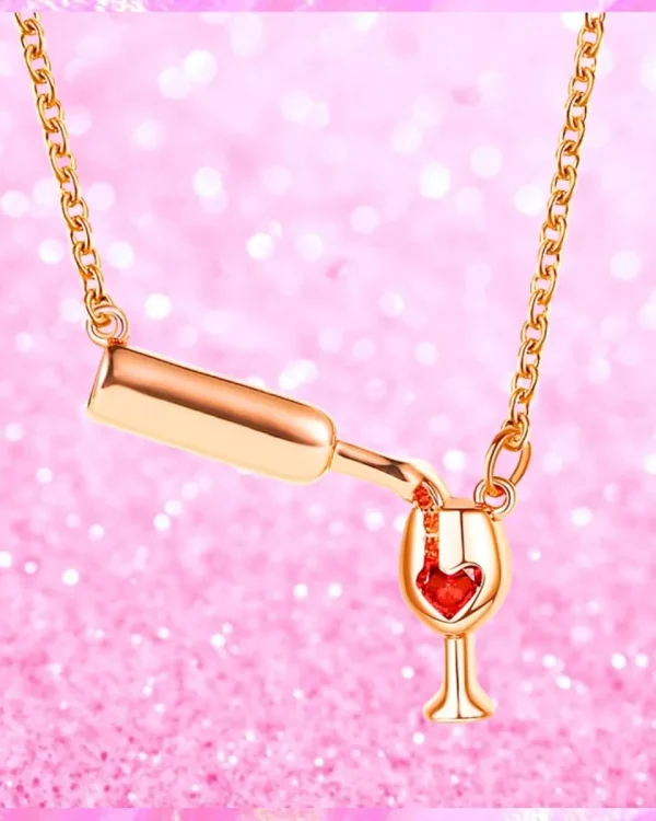 Heart Wine Glass & Bottle Necklace