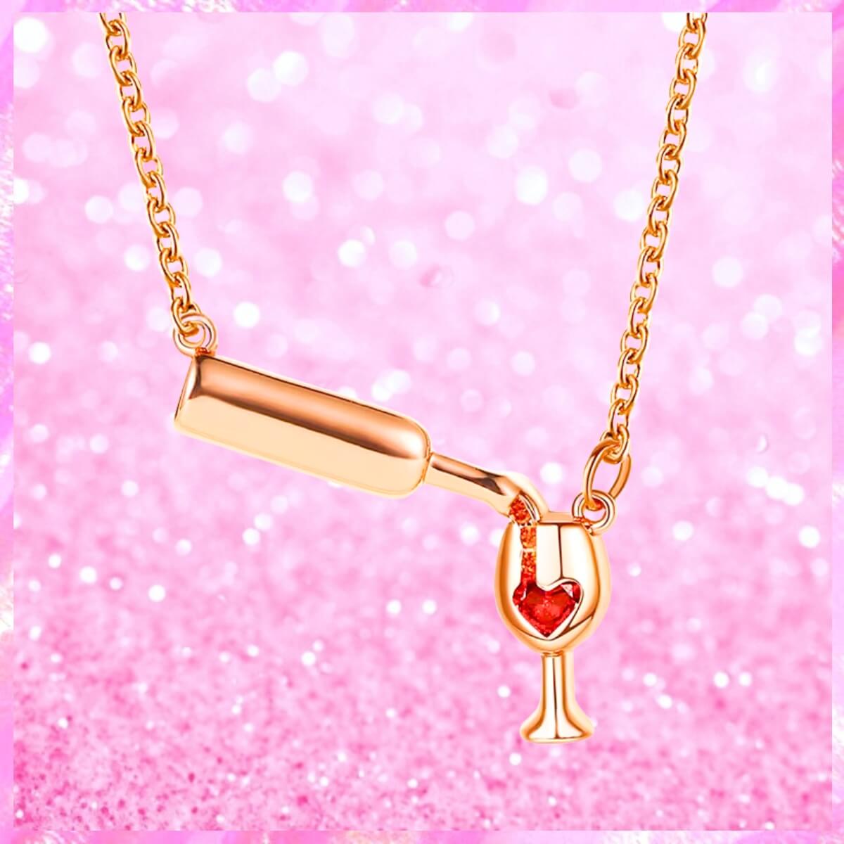 Heart Wine Glass & Bottle Necklace