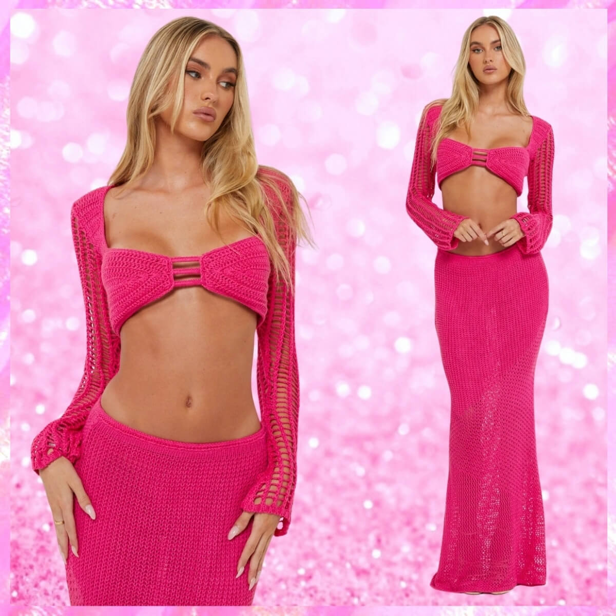 Knit Long Sleeve Crop Top Maxi Beach Dress