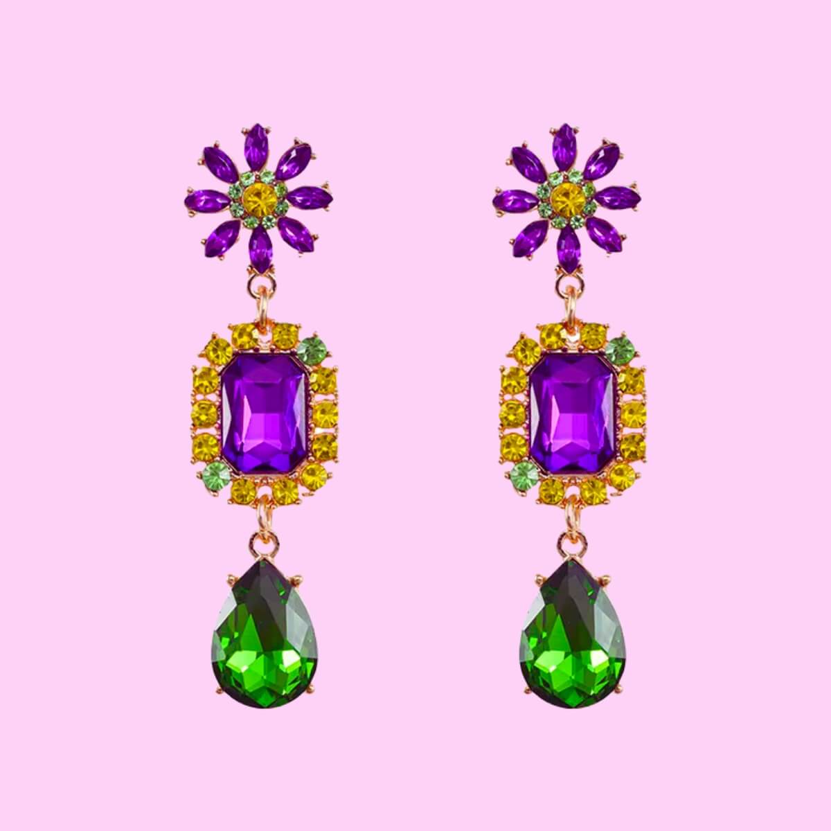 Mardi Gras Crystal Drop Earrings
