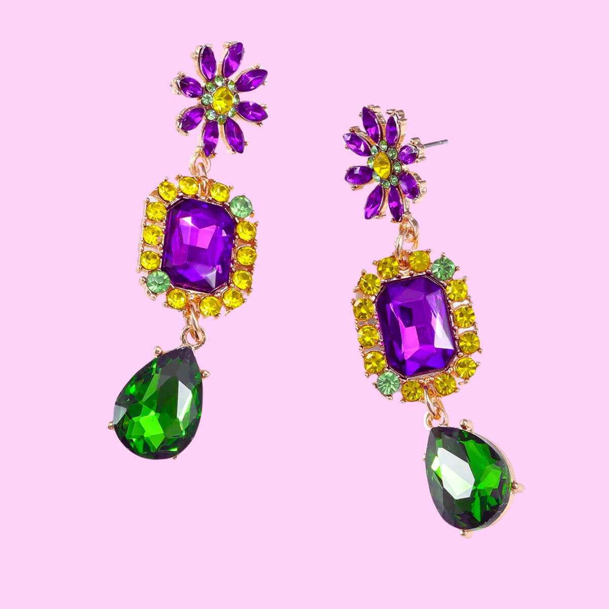 Mardi Gras Crystal Drop Earrings