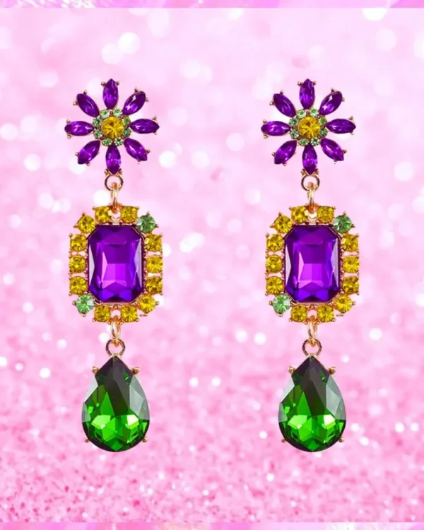 Mardi Gras Crystal Drop Earrings