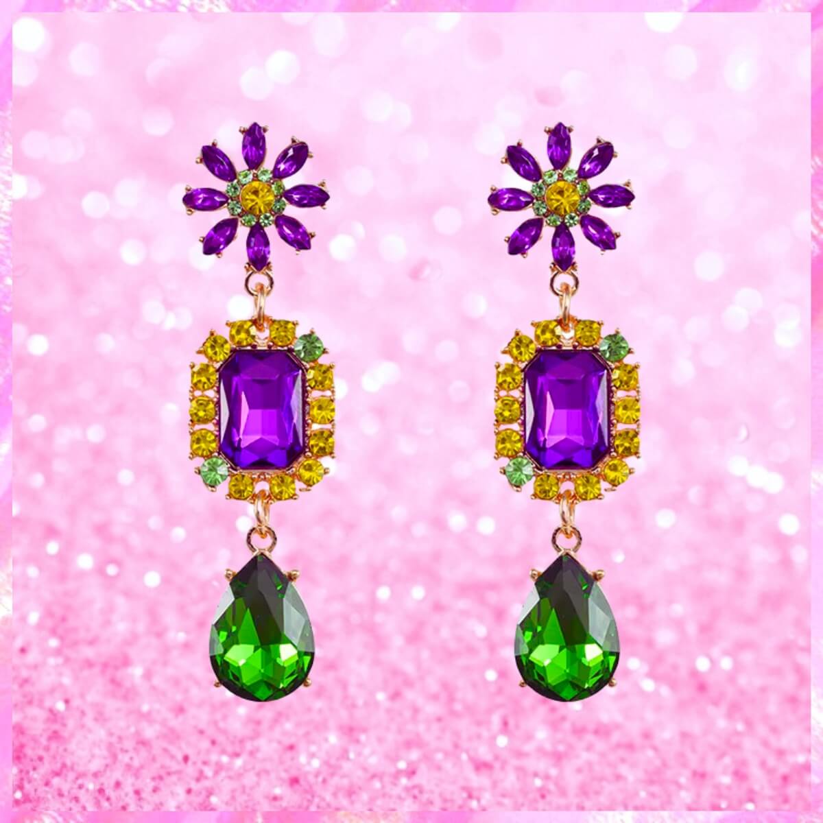 Mardi Gras Crystal Drop Earrings