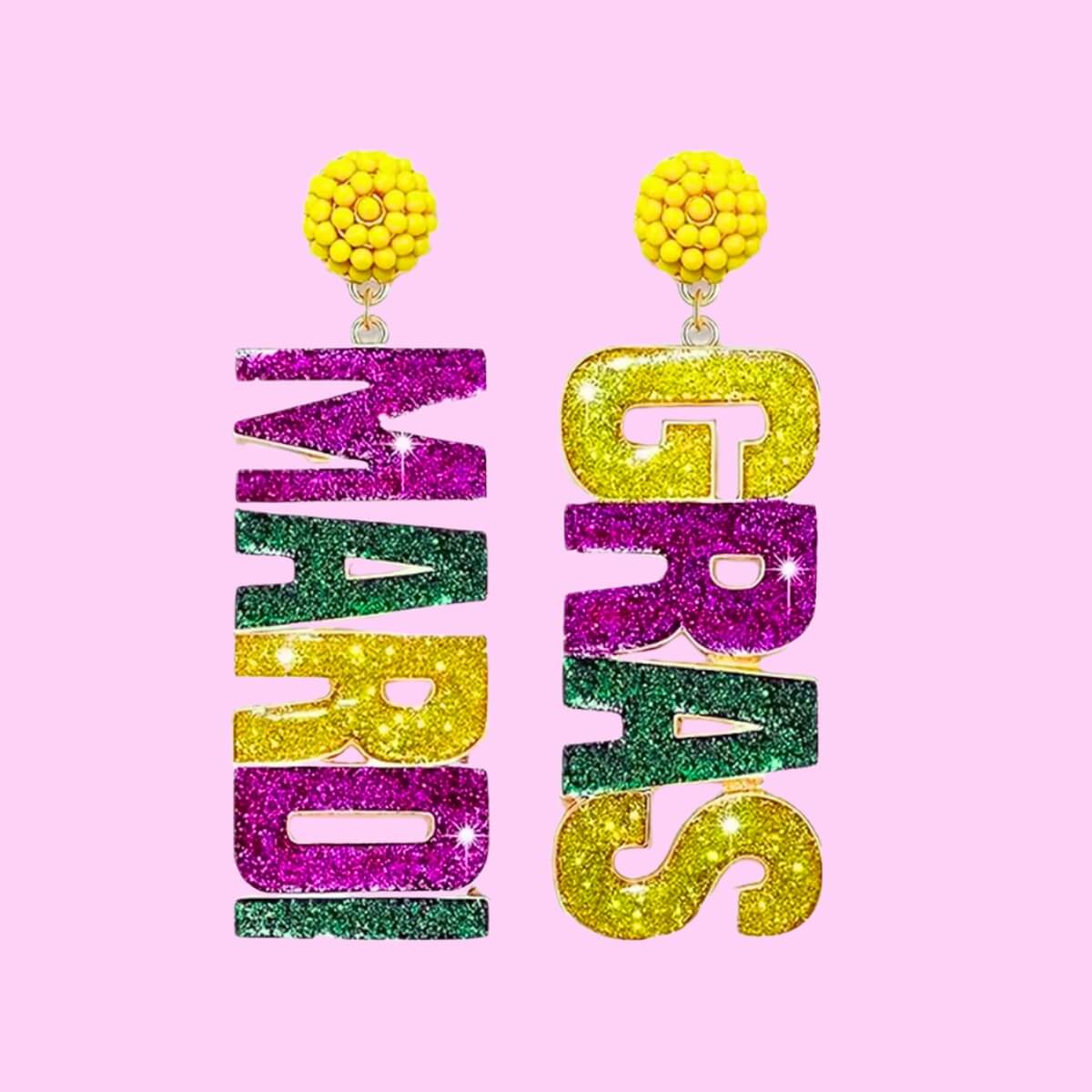 Mardi Gras Letter Dangle Earrings