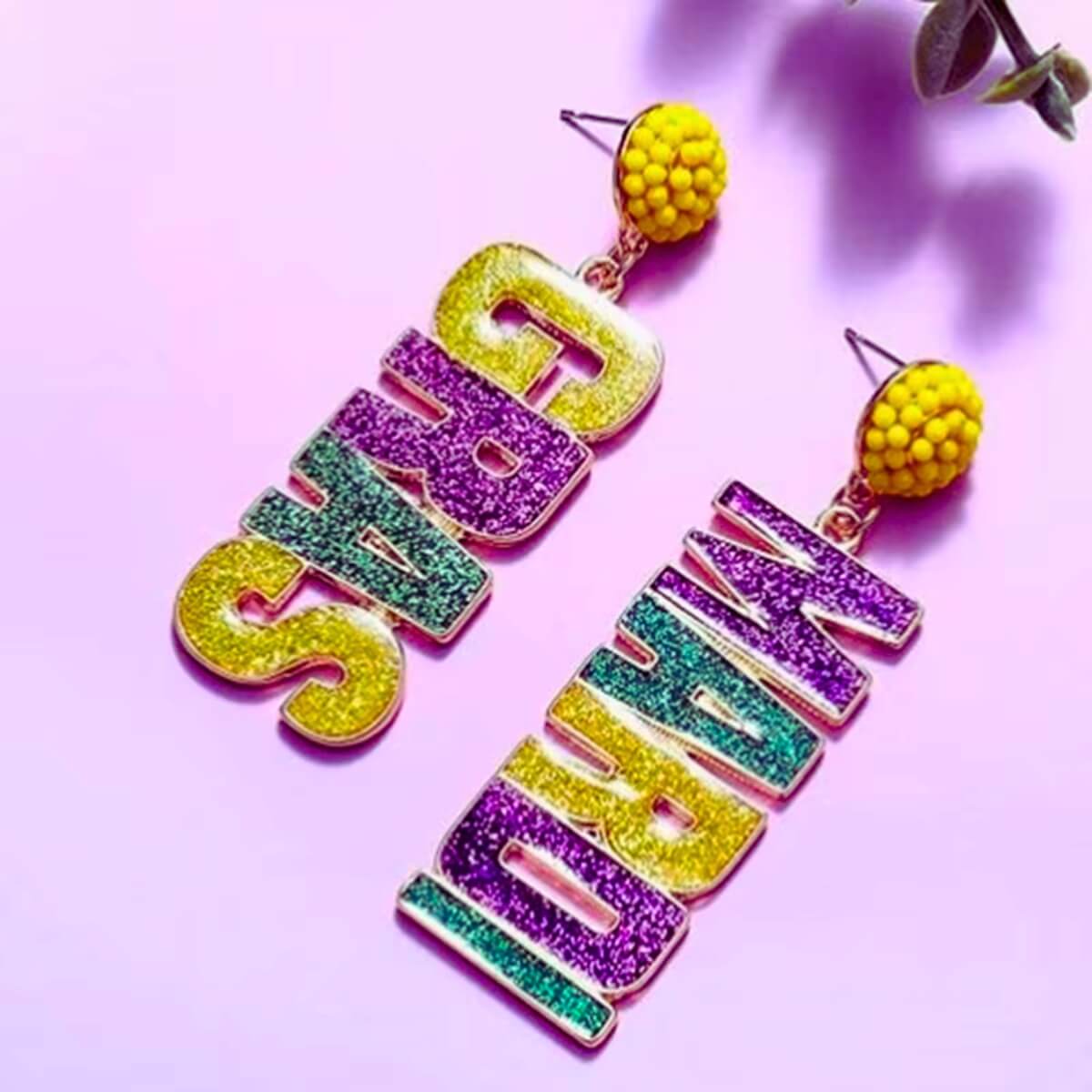 Mardi Gras Letter Dangle Earrings
