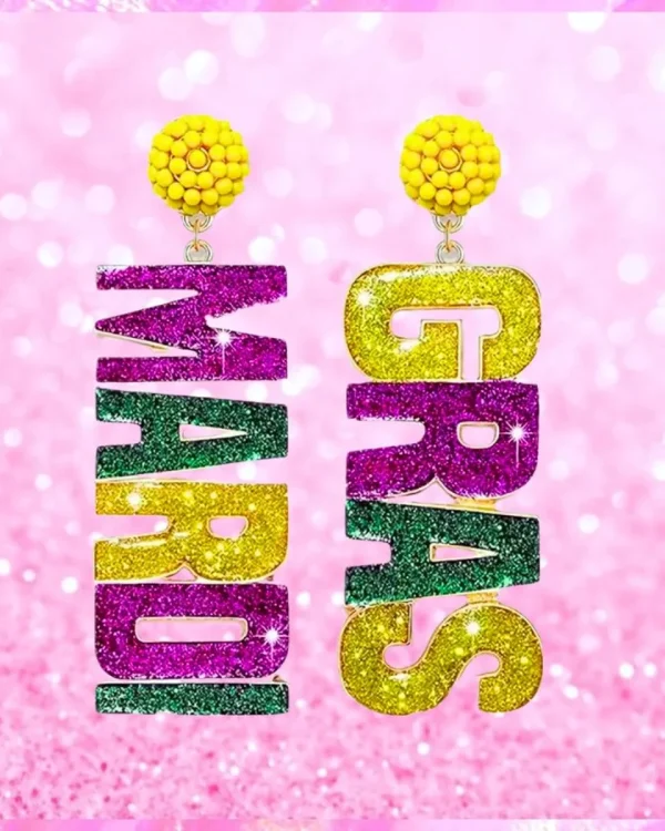 Mardi Gras Letter Dangle Earrings