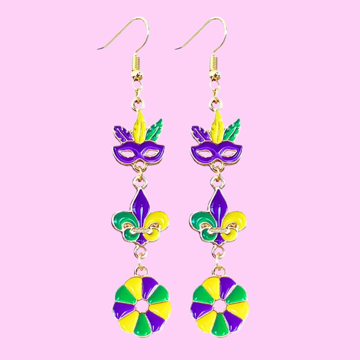 Mardi Gras Mask & Crown Dangle Earrings