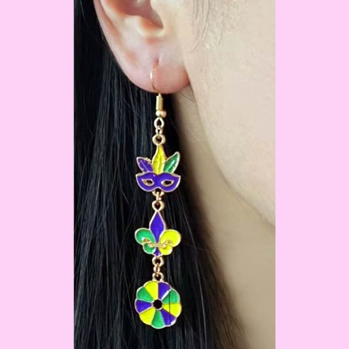 Mardi Gras Mask & Crown Dangle Earrings