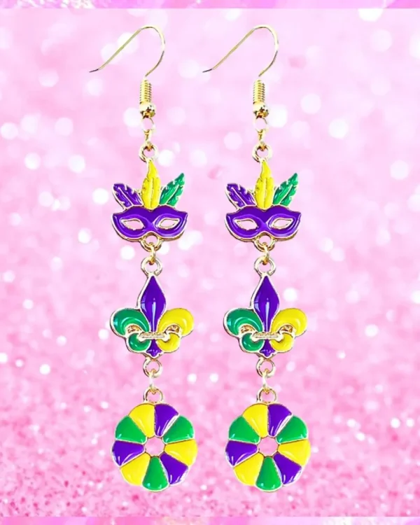 Mardi Gras Mask & Crown Dangle Earrings