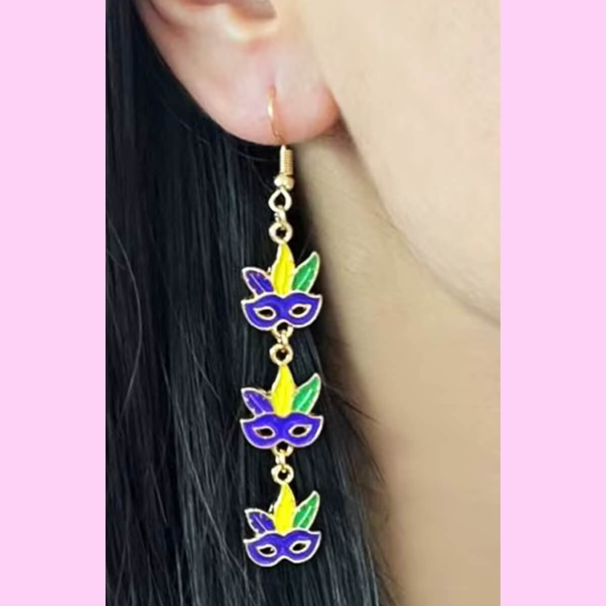Mardi Gras Mask Dangle Earrings