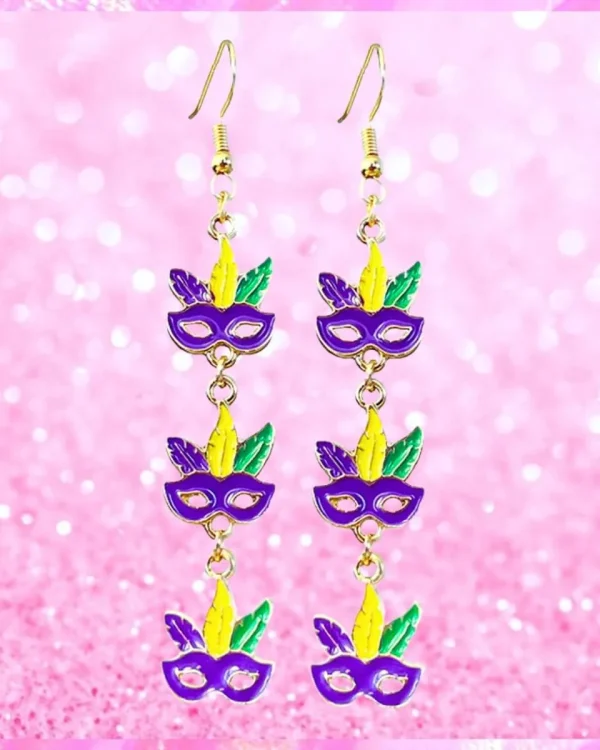 Mardi Gras Mask Dangle Earrings