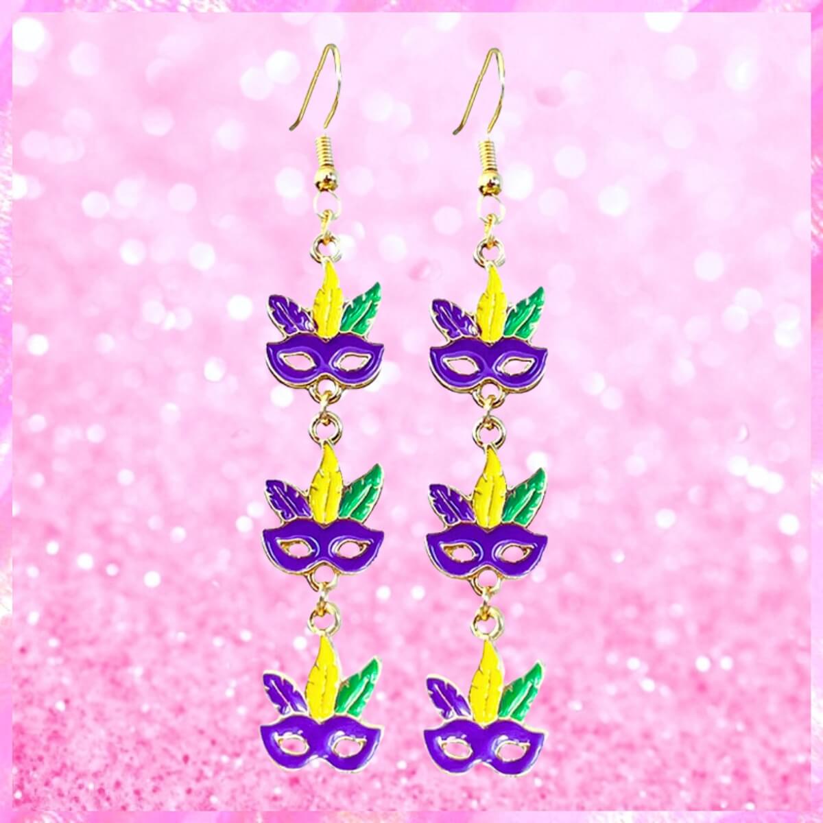 Mardi Gras Mask Dangle Earrings