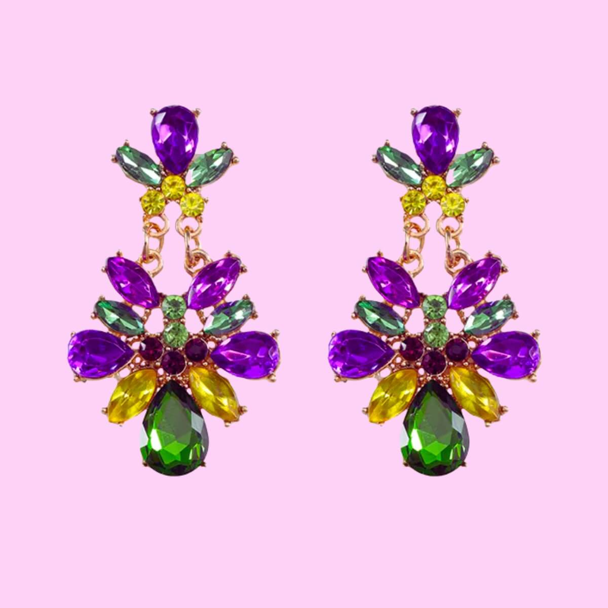Mardi Gras Rhinestone Drop Earrings