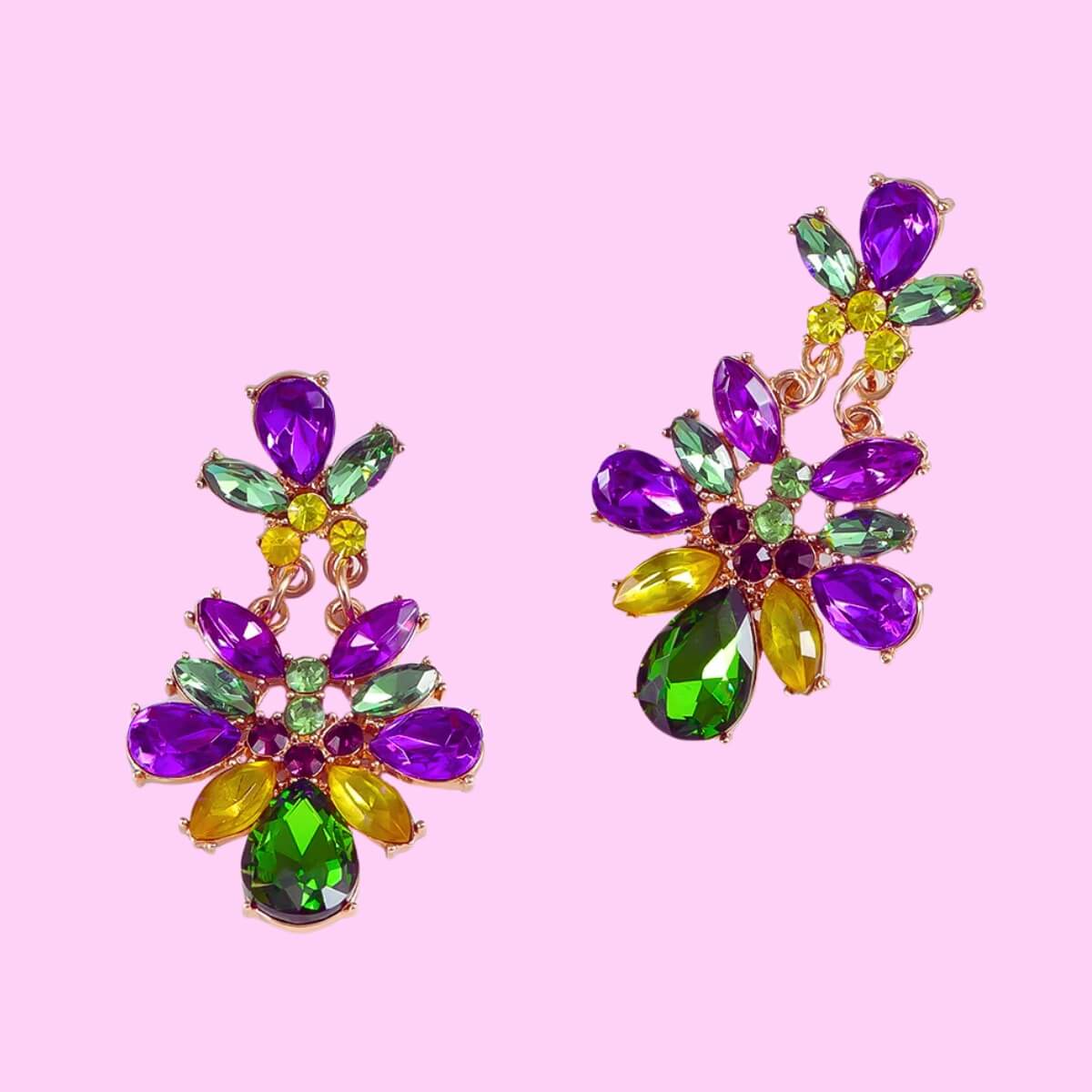 Mardi Gras Rhinestone Drop Earrings