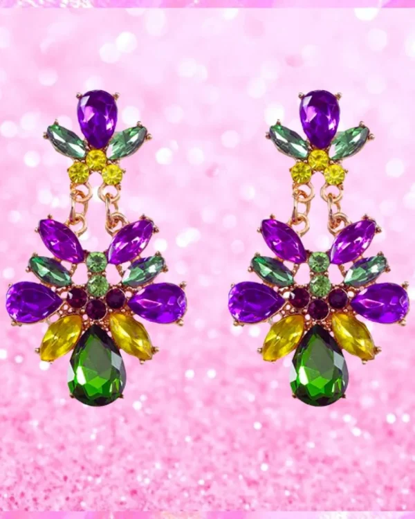 Mardi Gras Rhinestone Drop Earrings