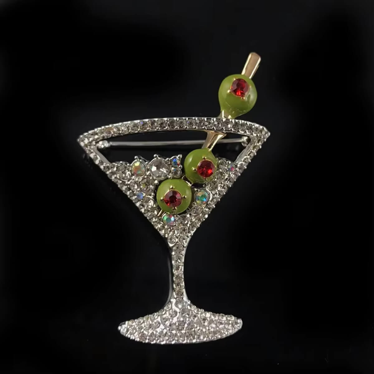 Martini Glass Crystal Pin Brooch