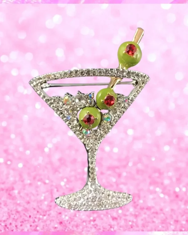 Martini Glass Crystal Pin Brooch