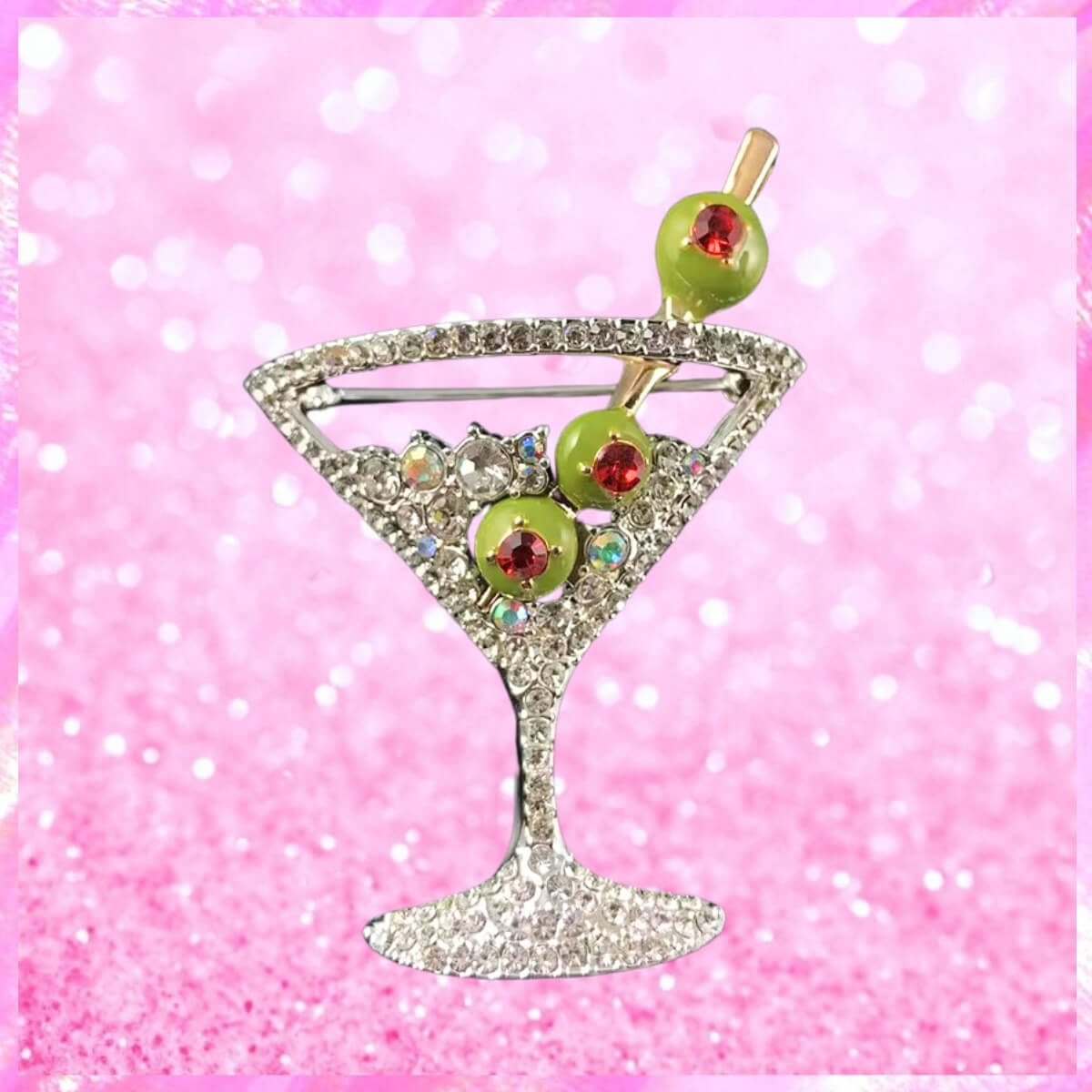 Martini Glass Crystal Pin Brooch