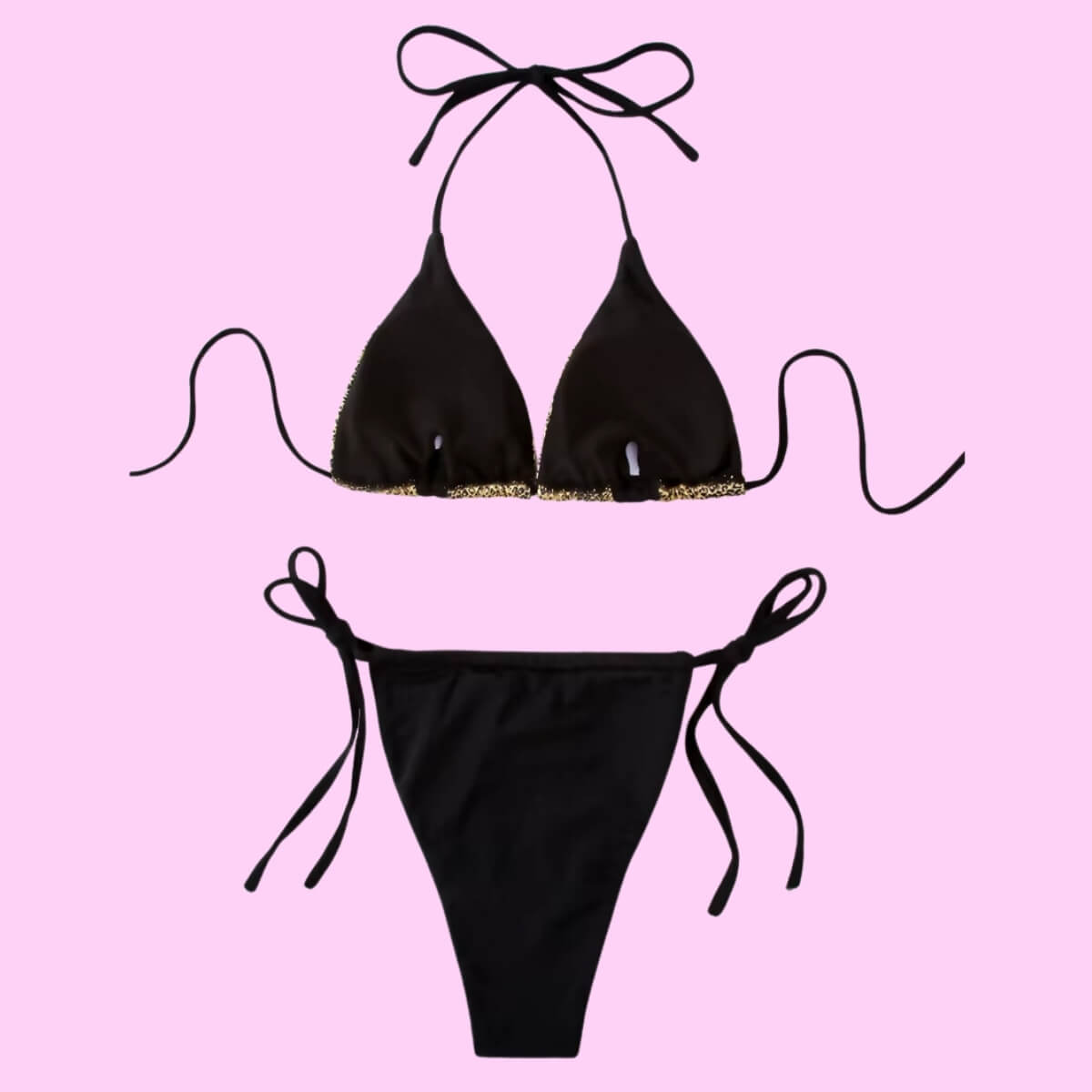 Metallic Halter Bikini In Gold/Black