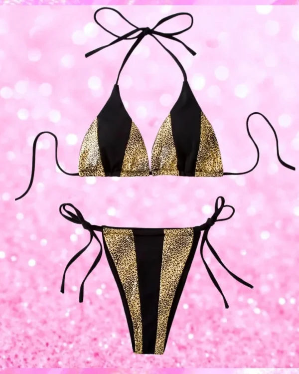 Metallic Halter Bikini In Gold/Black