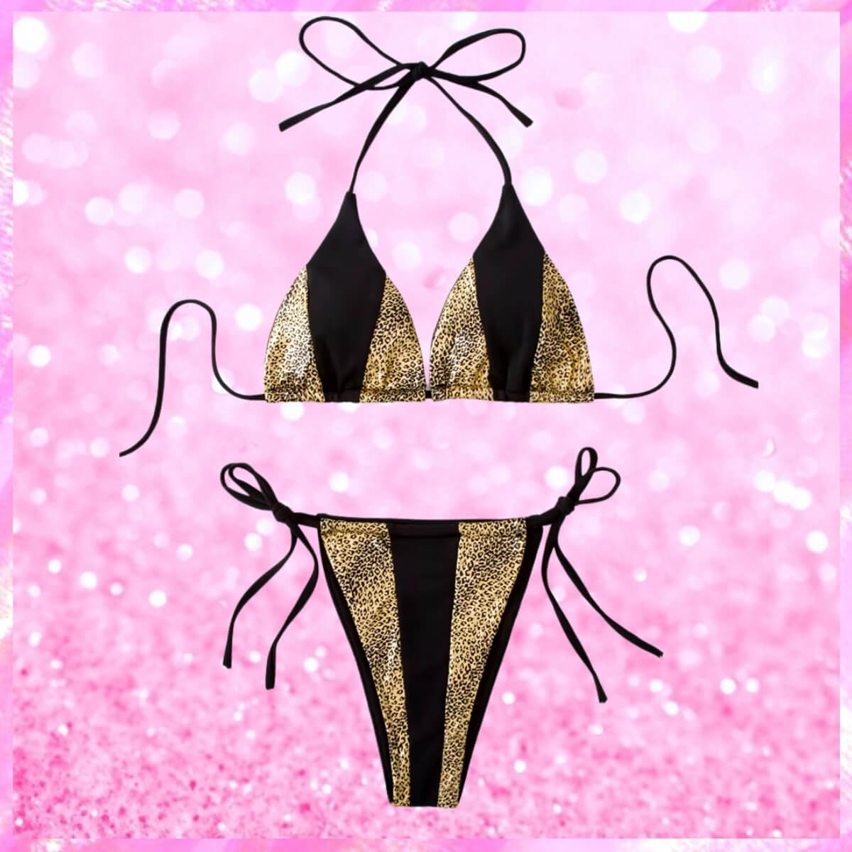 Metallic Halter Bikini In Gold/Black