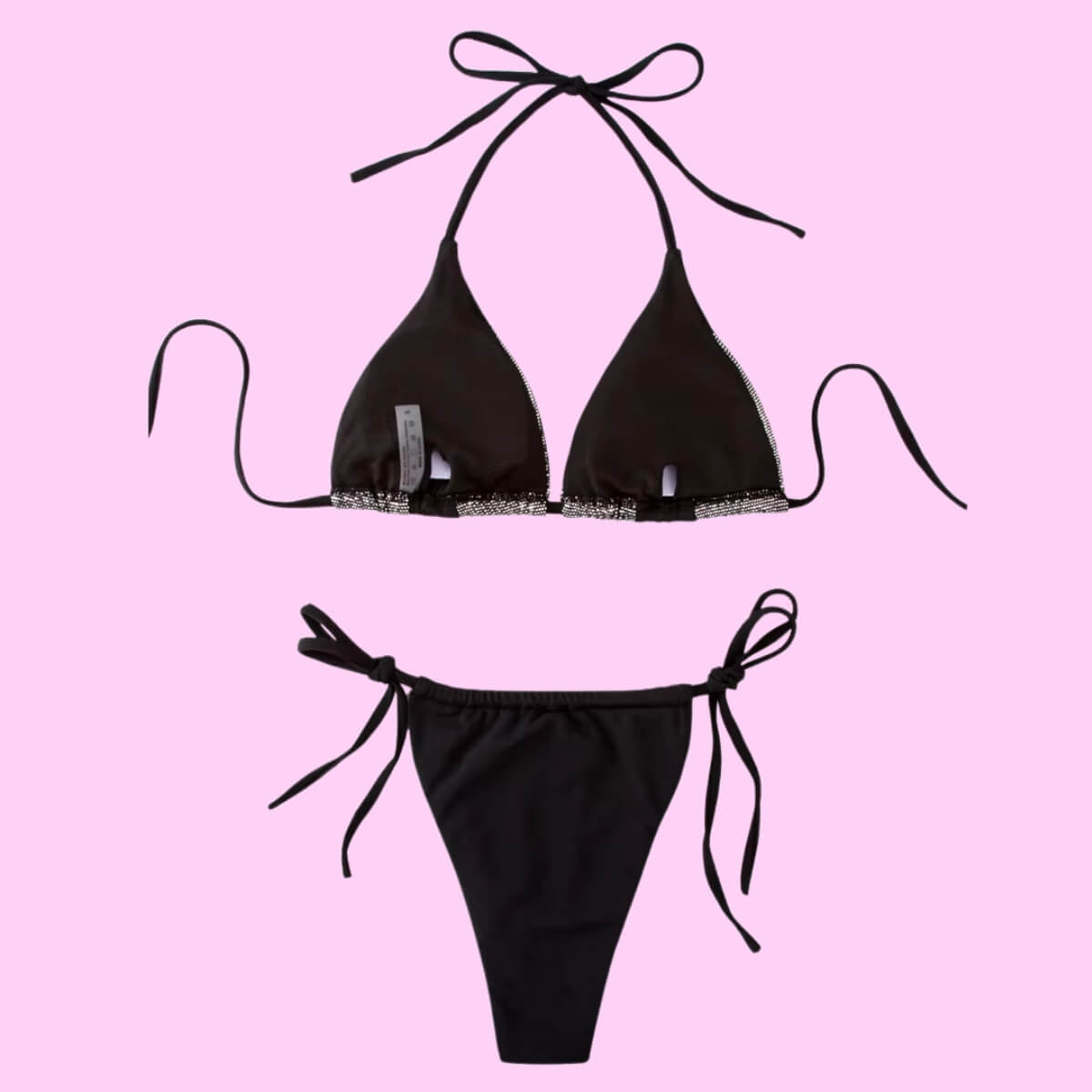 Metallic Halter Bikini In Silver/Black