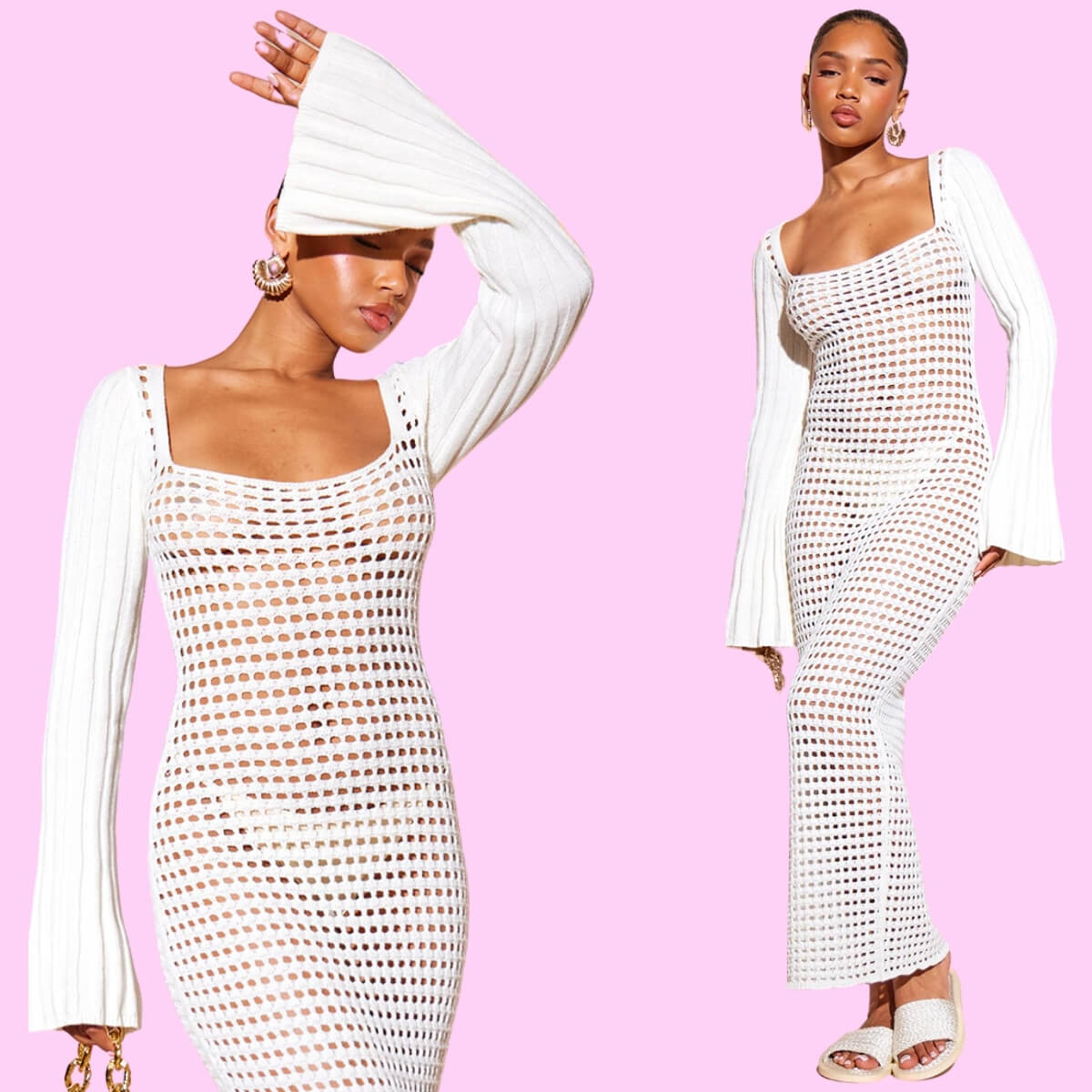 Open Crochet Scoop Neck Maxi Dress